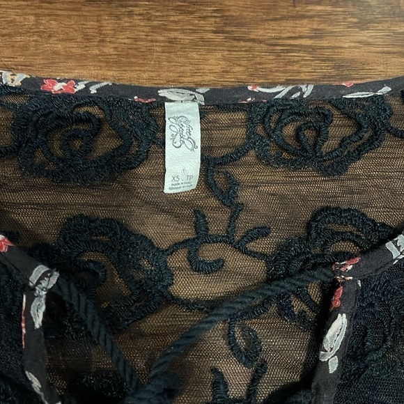 Free People Nomad Child Boho Black Floral Lace Detail Dress Tie Tassel neck xs - Picture 10 of 14